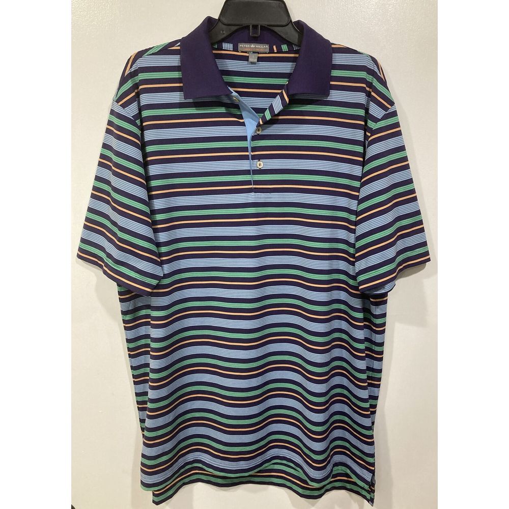Peter Millar Summer Comfort Size Large Golf Polo SS Shirt Purple Stripe
